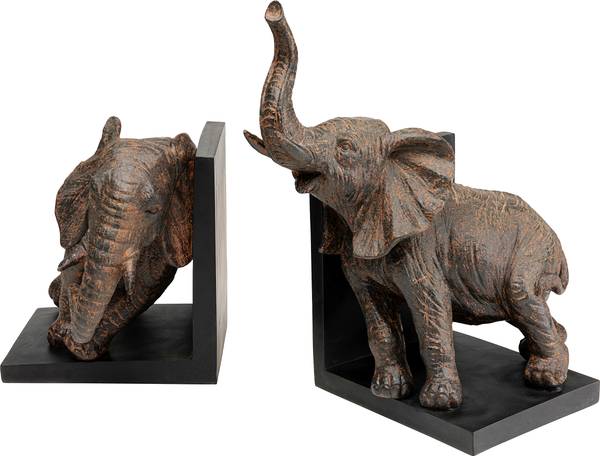 Buchstütze Elephants 2er-Set - Braun - Polyresin - 31 x 25 x 21 cm