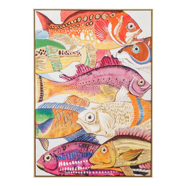 Leinwandbild Fish Meeting Typ B - Multicolor - Baumwollstoff - Kaltschaum - 75 x 100 x 3.5 cm