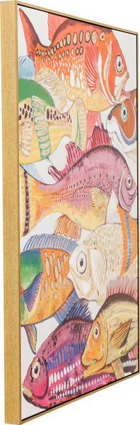 Leinwandbild Fish Meeting Typ B - Multicolor - Baumwollstoff - Kaltschaum - 75 x 100 x 3.5 cm