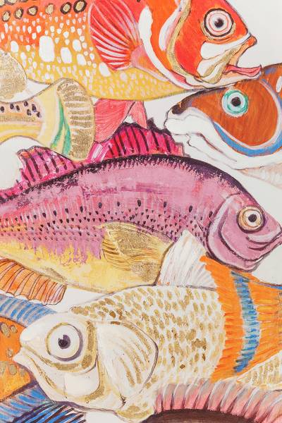 Leinwandbild Fish Meeting Typ B - Multicolor - Baumwollstoff - Kaltschaum - 75 x 100 x 3.5 cm