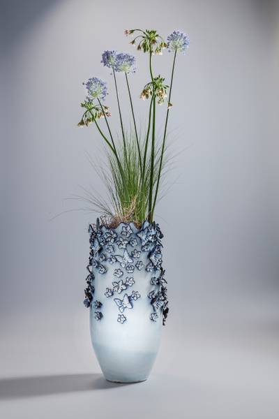 Vase Butterfly Typ B - Blau - Steingut - 28 x 50 x 28 cm