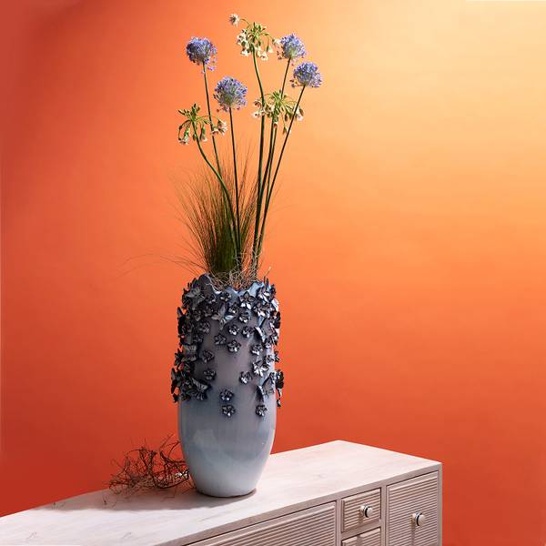 Vase Butterfly Typ B - Blau - Steingut - 28 x 50 x 28 cm