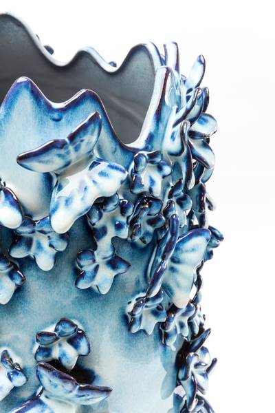 Vase Butterfly Typ B - Blau - Steingut - 28 x 50 x 28 cm