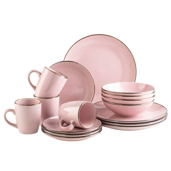 Kombiservice Metallic Rim 16-teilig - Keramik - Rosa