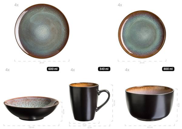 Kombiset Teona 20-teilig - Keramik - Schwarz