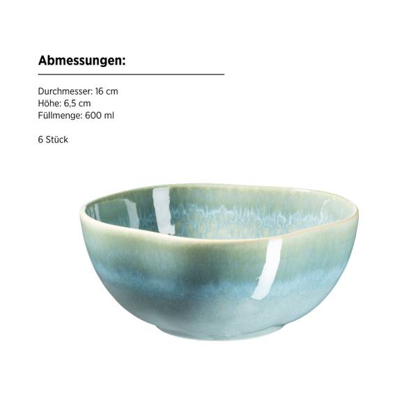 Schüssel Cordelia 6er-Set - Keramik - Himmelblau