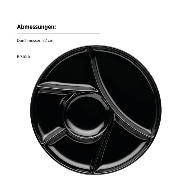Fondueteller Ucota 6er-Set - Porzellan - Schwarz