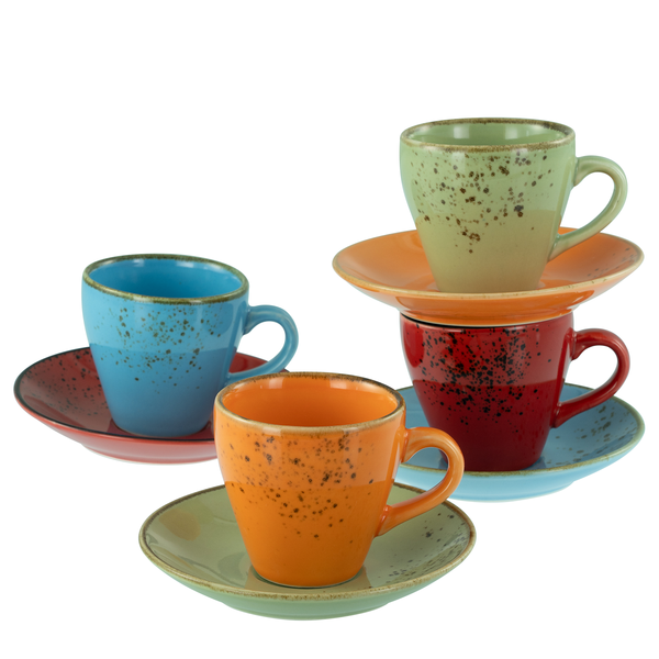 Espressoset Nature Mediterran 8-teilig - Multicolor - Porzellan - 19 x 22 x 22 cm