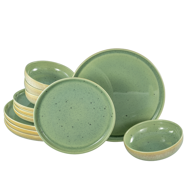 Tellerset Romana 12-teilig - Grün - Porzellan - 40 x 36 x 36 cm