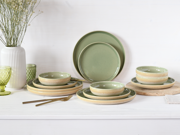 Tellerset Romana 12-teilig - Grün - Porzellan - 40 x 36 x 36 cm