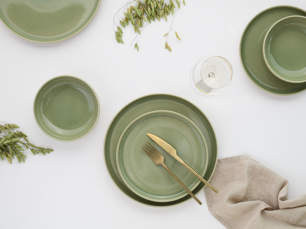 Tellerset Romana 12-teilig - Grün - Porzellan - 40 x 36 x 36 cm