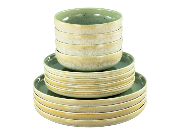Tellerset Romana 12-teilig - Grün - Porzellan - 40 x 36 x 36 cm