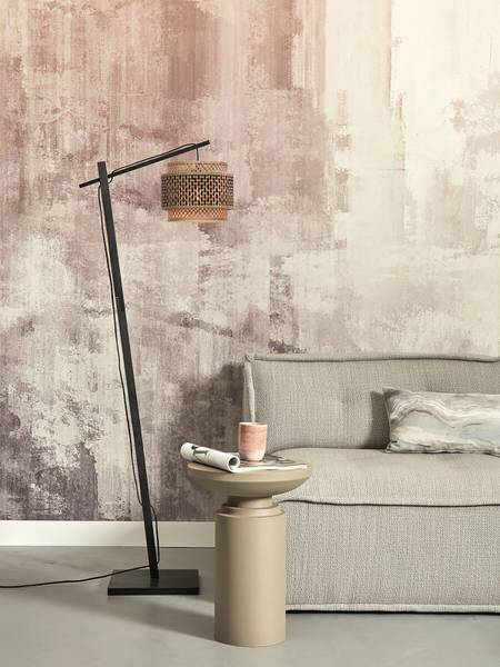 Stehleuchte Bhutan - Bambus massiv / Eisen - 1-flammig - Schwarz / Beige - Durchmesser: 25 cm
