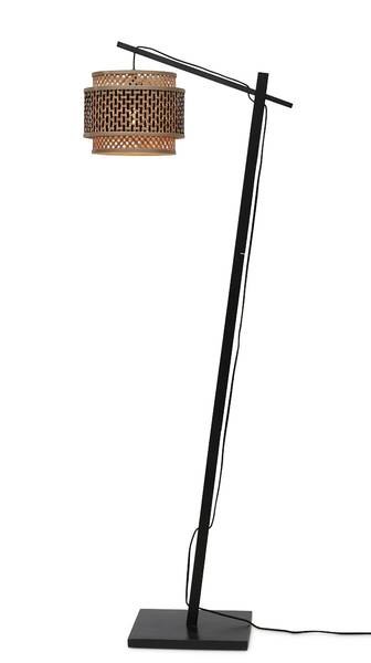 Stehleuchte Bhutan - Bambus massiv / Eisen - 1-flammig - Schwarz / Beige - Durchmesser: 25 cm
