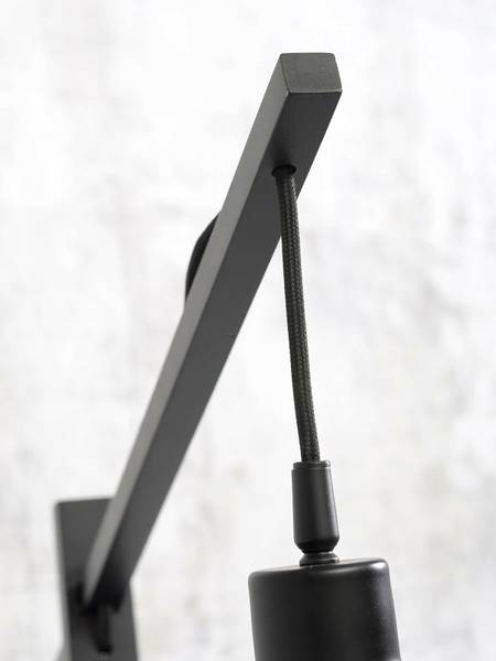 Stehleuchte Bhutan - Bambus massiv / Eisen - 1-flammig - Schwarz / Beige - Durchmesser: 25 cm