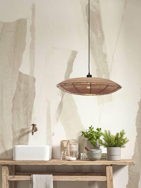 Pendelleuchte Tanami Typ A - Beige - Eisen - Rattan - 55 x 14 x 55 cm