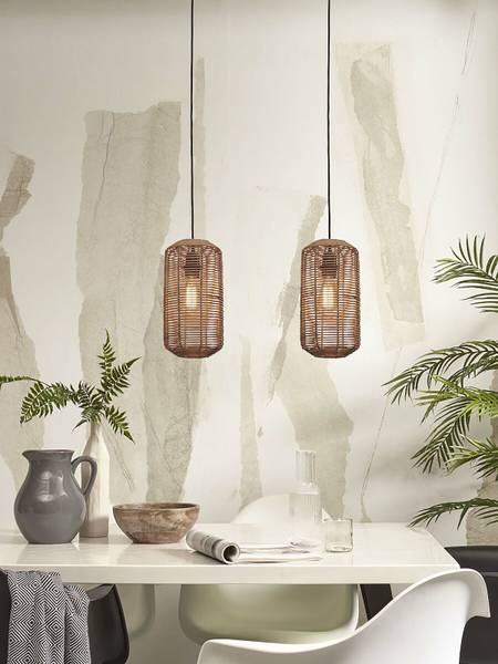 Pendelleuchte Tanami Typ D - Beige - Eisen - Rattan - 18 x 35 x 18 cm