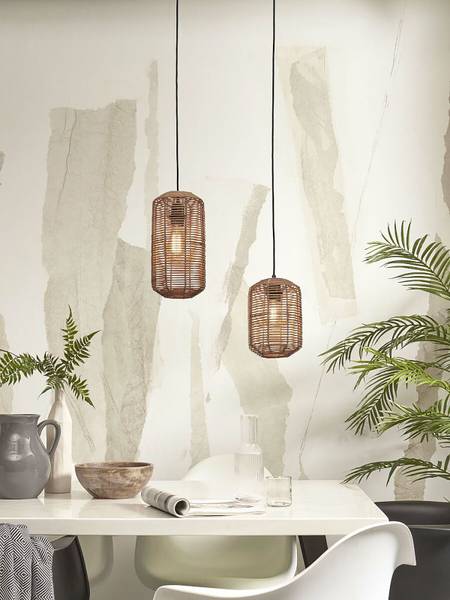 Pendelleuchte Tanami Typ D - Beige - Eisen - Rattan - 18 x 35 x 18 cm