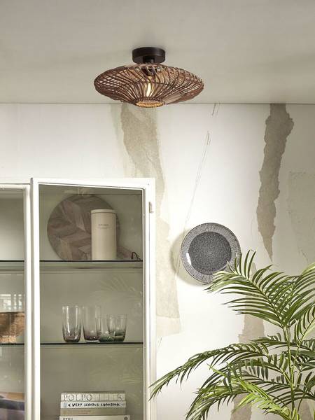 Deckenleuchte Zanzibar - Beige - Eisen - Rattan - 40 x 12 x 40 cm