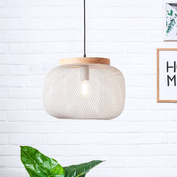 Pendelleuchte Giada 1-flammig - Eisen / Kiefer - 1-flammig - Grau - Durchmesser: 39 cm