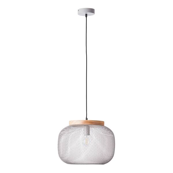 Pendelleuchte Giada 1-flammig - Eisen / Kiefer - 1-flammig - Grau - Durchmesser: 39 cm