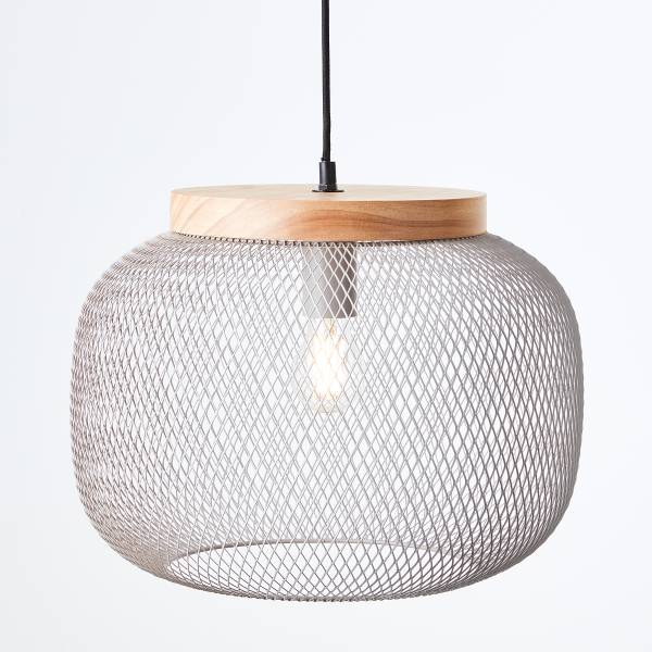 Pendelleuchte Giada 1-flammig - Eisen / Kiefer - 1-flammig - Grau - Durchmesser: 39 cm
