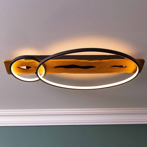 LED-Deckenleuchte Pirus - Eisen / Kiefer - Schwarz - 1-flammig