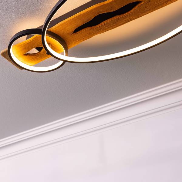 LED-Deckenleuchte Pirus - Eisen / Kiefer - Schwarz - 1-flammig