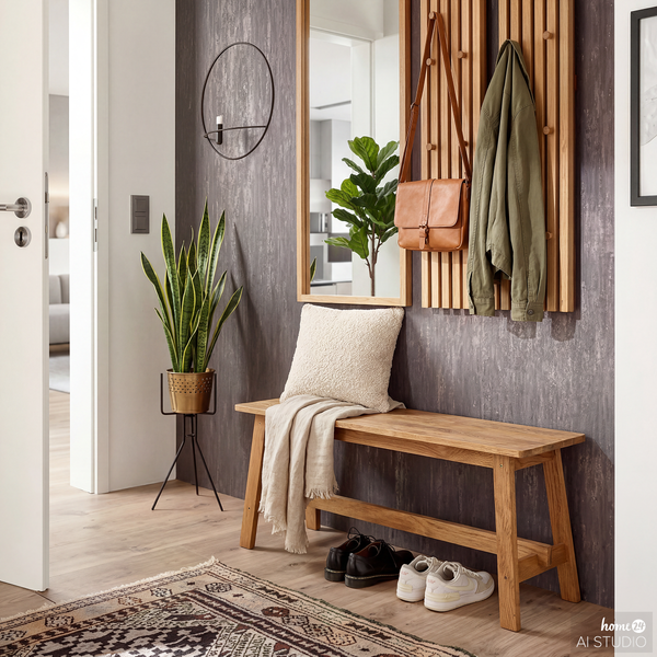 Garderobenbank Woods Cross - 100 cm - Eiche massiv - Eiche