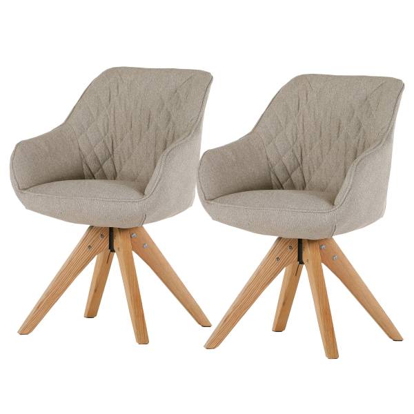 Drehbarer Armlehnenstuhl GUDHI 2er-Set - Beige - Eiche Natur