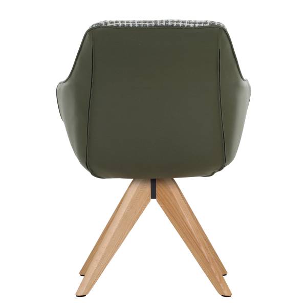 Drehbarer Armlehnenstuhl LIBBO 2er-Set - Olivgrün - Eiche Natur