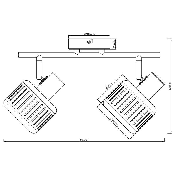 Deckenleuchte Tyas - Aluminium - Schwarz / Gold - 2-flammig