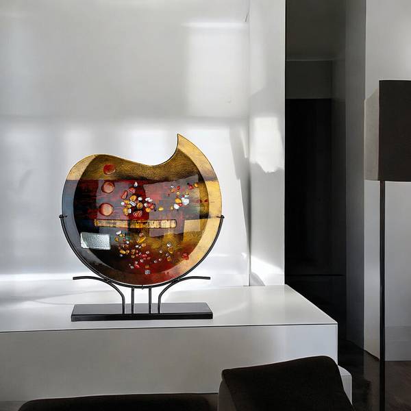 Vase Wemam - Gold / Rot - Farbglas / Eisen