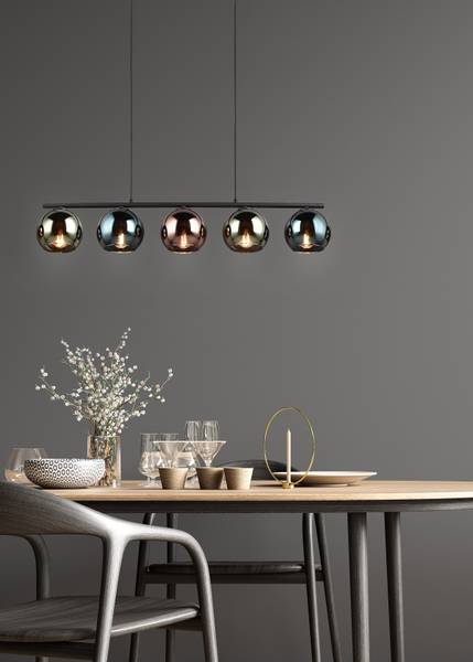 Pendelleuchte Sheldon - Eisen / Rauchglas - Mehrfarbig - 5-flammig