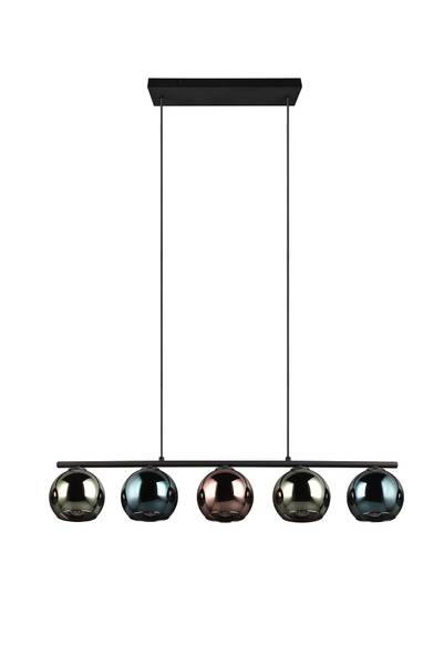 Pendelleuchte Sheldon - Eisen / Rauchglas - Mehrfarbig - 5-flammig