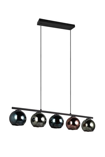 Pendelleuchte Sheldon - Eisen / Rauchglas - Mehrfarbig - 5-flammig