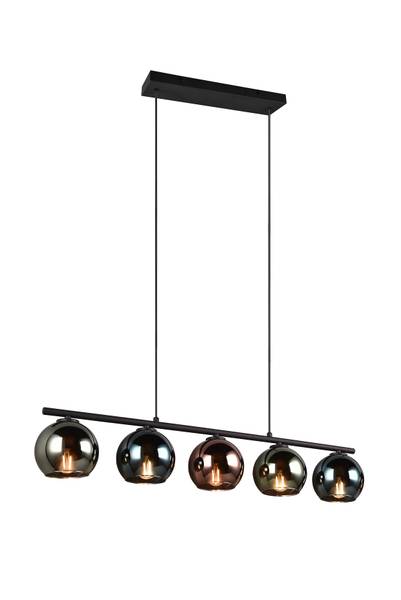 Pendelleuchte Sheldon - Eisen / Rauchglas - Mehrfarbig - 5-flammig