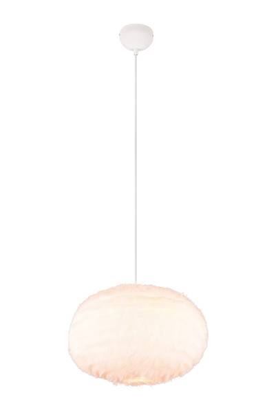Pendelleuchte Furry - Eisen / Polyester - Weiß - 1-flammig - Durchmesser: 50 cm