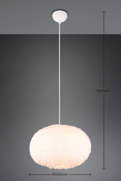 Pendelleuchte Furry - Eisen / Polyester - Weiß - 1-flammig - Durchmesser: 50 cm