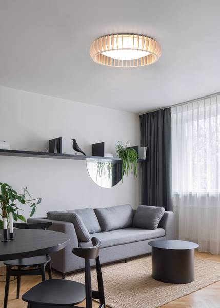 LED-Deckenleuchte Monte - Eisen / Kiefer - Weiß - 1-flammig - Durchmesser: 60 cm