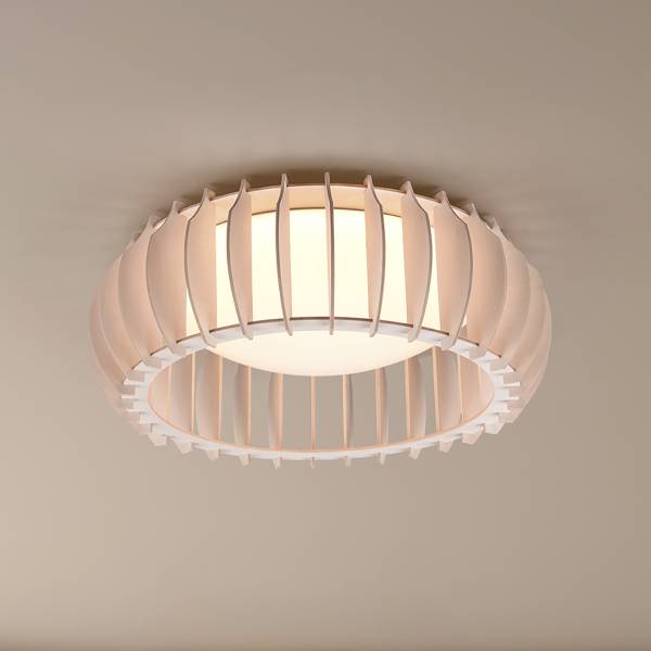 LED-Deckenleuchte Monte - Eisen / Kiefer - Weiß - 1-flammig - Durchmesser: 40 cm