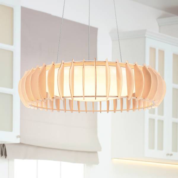 LED-Pendelleuchte Monte - Eisen / Kiefer - Weiß - 1-flammig