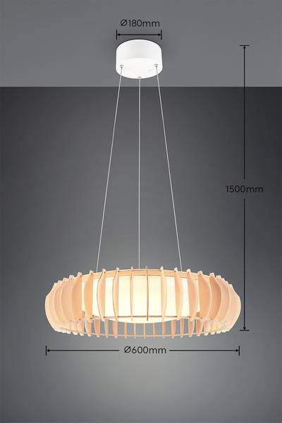 LED-Pendelleuchte Monte - Eisen / Kiefer - Weiß - 1-flammig
