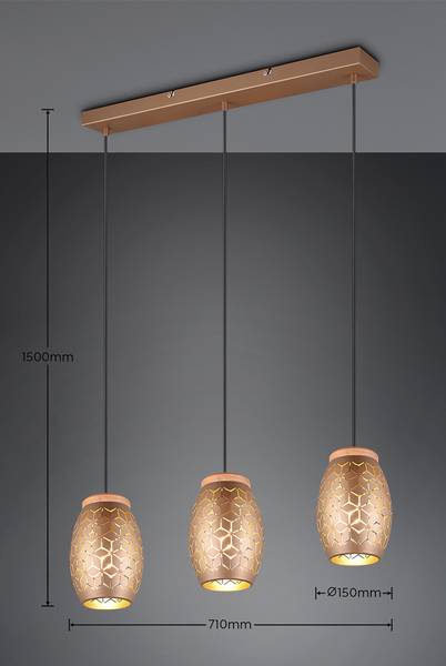 Pendelleuchte Bidar - Eisen / Kiefer - Braun - Flammenanzahl: 3