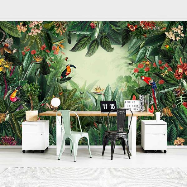 Fototapete Vintage Bunter Dschungel - Vlies - Mehrfarbig - 480 x 320 cm