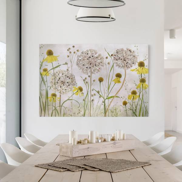 Leinwandbild Allium Helenium - Canvas /  Fichte massiv - Beige / Mehrfarbig - 120 x 80 cm