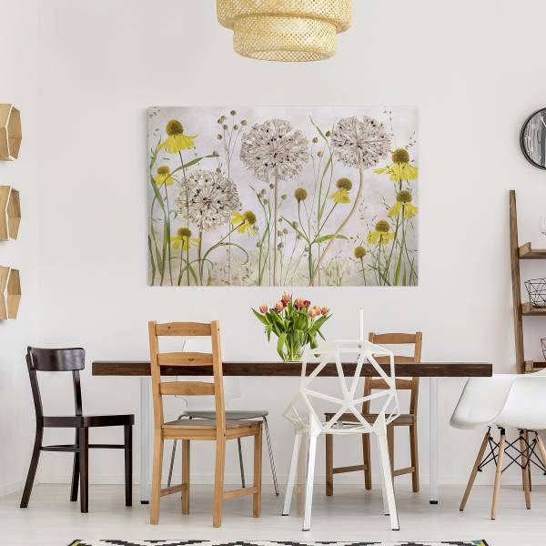 Leinwandbild Allium Helenium - Canvas /  Fichte massiv - Beige / Mehrfarbig - 120 x 80 cm