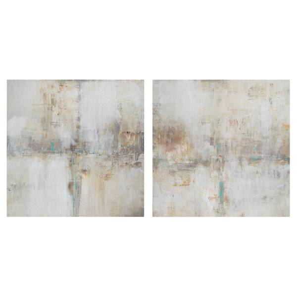 Leinwandbild Essenz Set I 2-teilig - Canvas /  Fichte massiv - Grau / Mehrfarbig - 80 x 40 cm