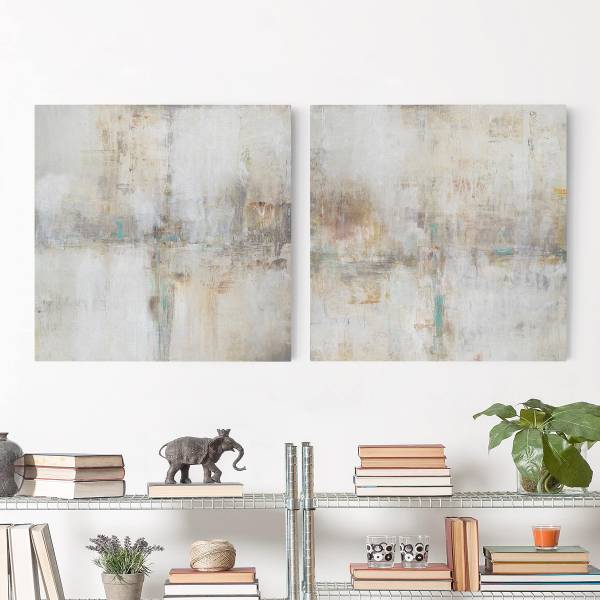 Leinwandbild Essenz Set I 2-teilig - Canvas /  Fichte massiv - Grau / Mehrfarbig - 80 x 40 cm