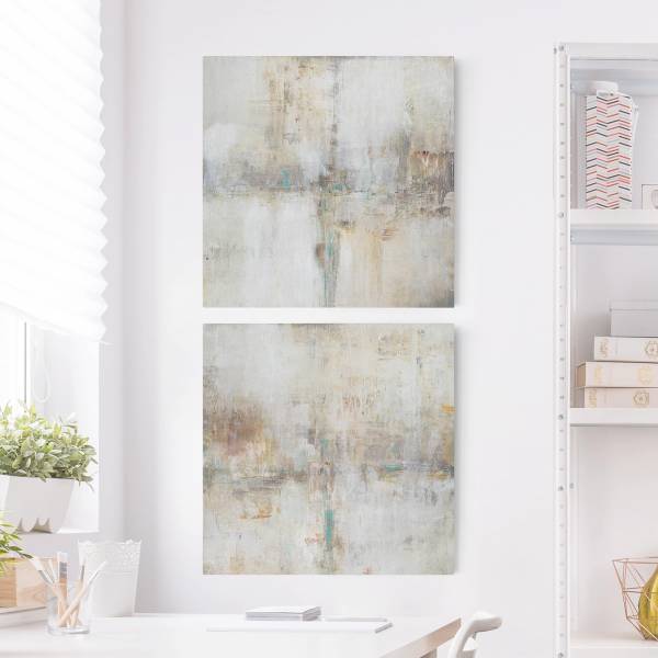 Leinwandbild Essenz Set I 2-teilig - Canvas /  Fichte massiv - Grau / Mehrfarbig - 80 x 40 cm